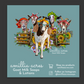 Five colorful goats sporting bandanas and sunglasses stand behind a wooden fence, surrounded by flowers. Text reads: "Amillia Acres ~ Goat Milk Soaps and Lotions." Our durable vinyl stickers include social media and website icons for easy access to products.