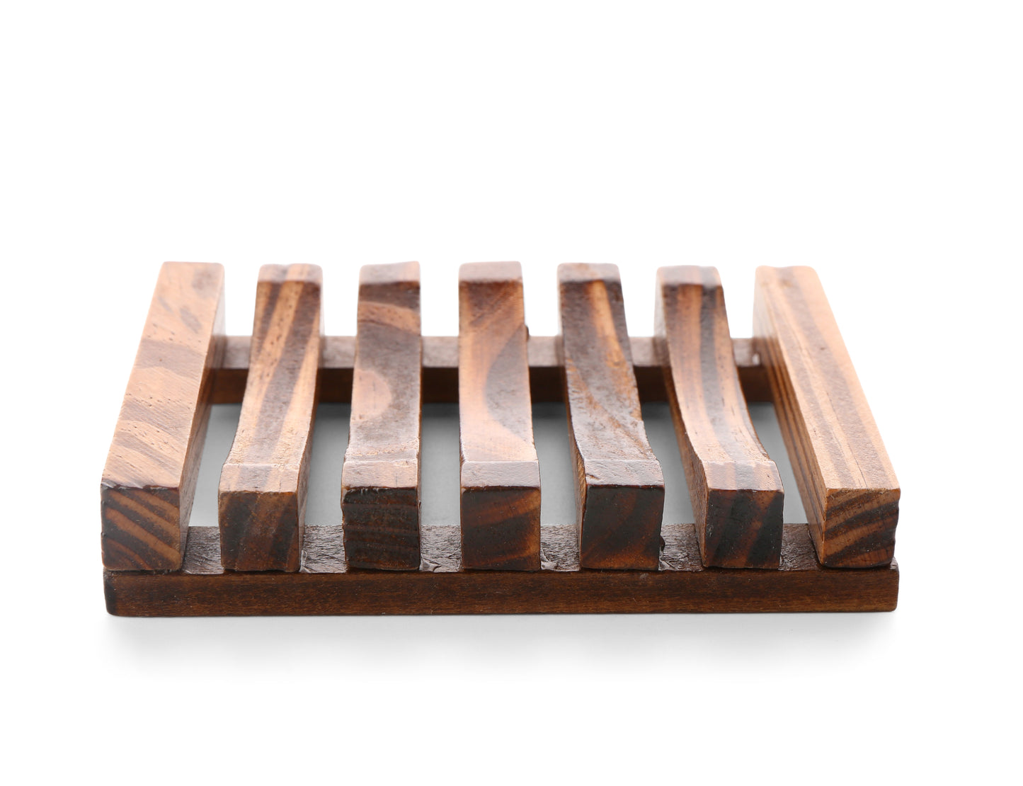 The Amillia Acres Wooden Soap Lift features parallel slats and a rectangular design that lets water drain, keeping your soap dry. Photographed against a white background.