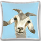 The Gilbert the Goat Glass Trinket Dish by Amillia Acres showcases a vibrant artwork of a curious goat with large eyes and floppy ears on a light blue background, framed by white borders. Its soft, painterly details evoke the charm of a decorative glass piece.