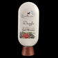 The white bottle of Amillia Acres Dazzle Goat Milk Lotion, in Black Raspberry & Vanilla scent, is enriched with shea butter and avocado oil. It features a brown cap and images of raspberries and blackberries for an appealing touch.